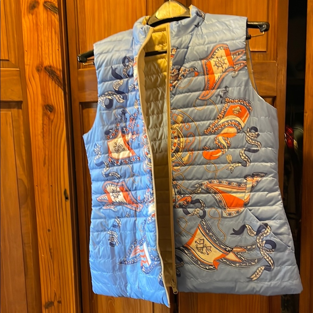 J. McLaughlin Blue and Orange Reversible Quilted Vest